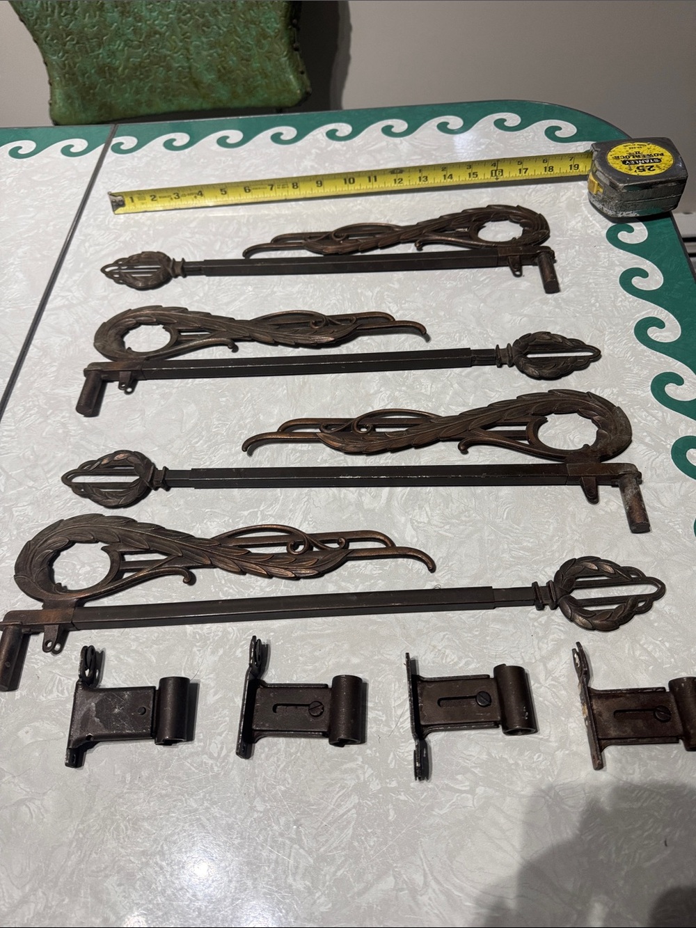 4-Antique Swing Arm Metal Curtain Holdbacks and Brackets - Bronze Finish